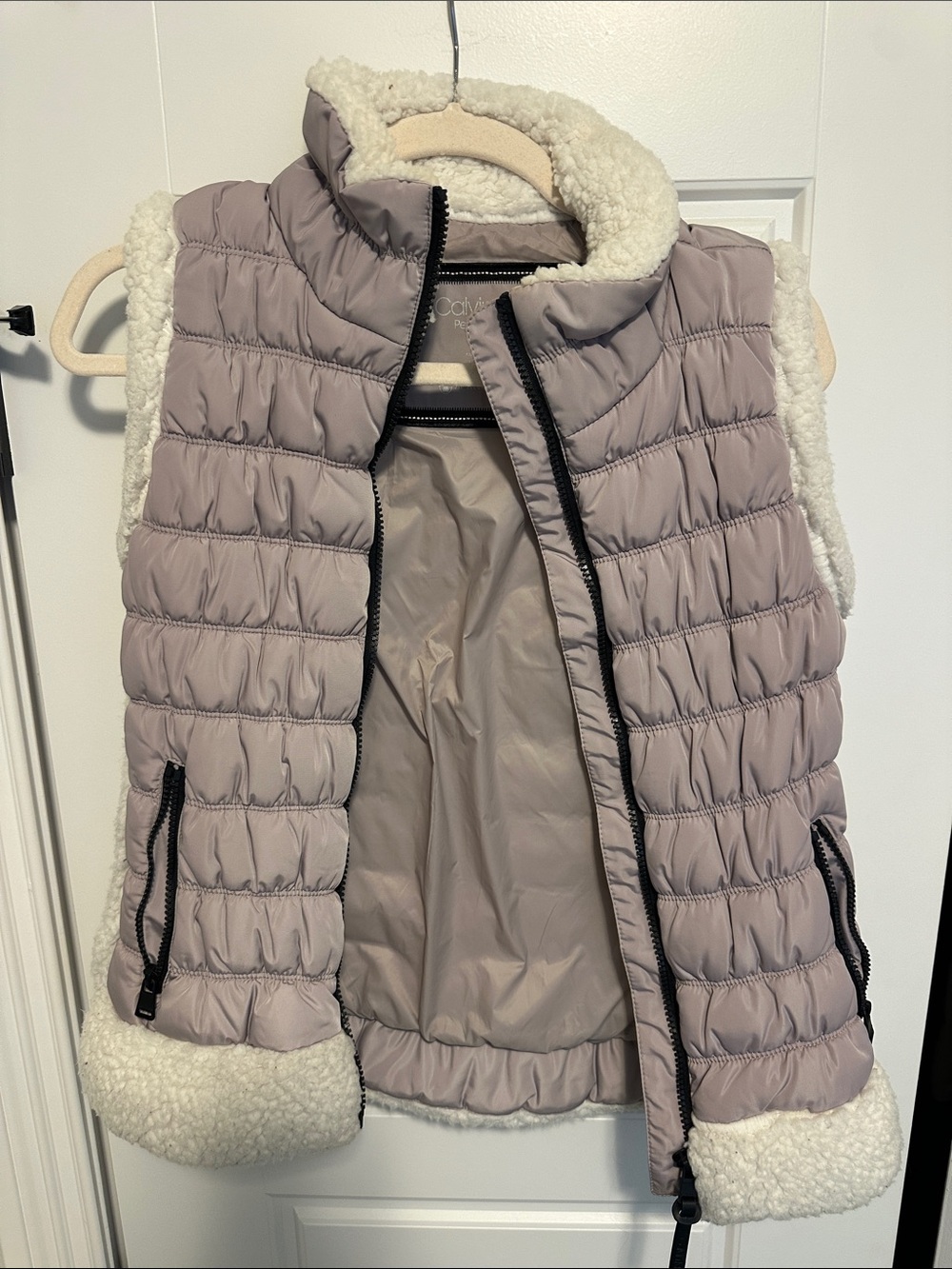 Calvin Klein Performance Quilted Lavender Vest with White Sherpa